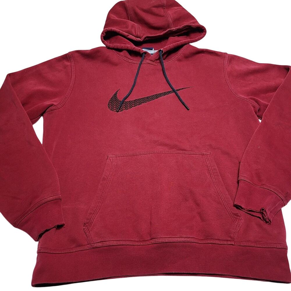 Nike Hoodie Men's Medium Maroon Embroidered Swoosh Logo Pullover Hooded